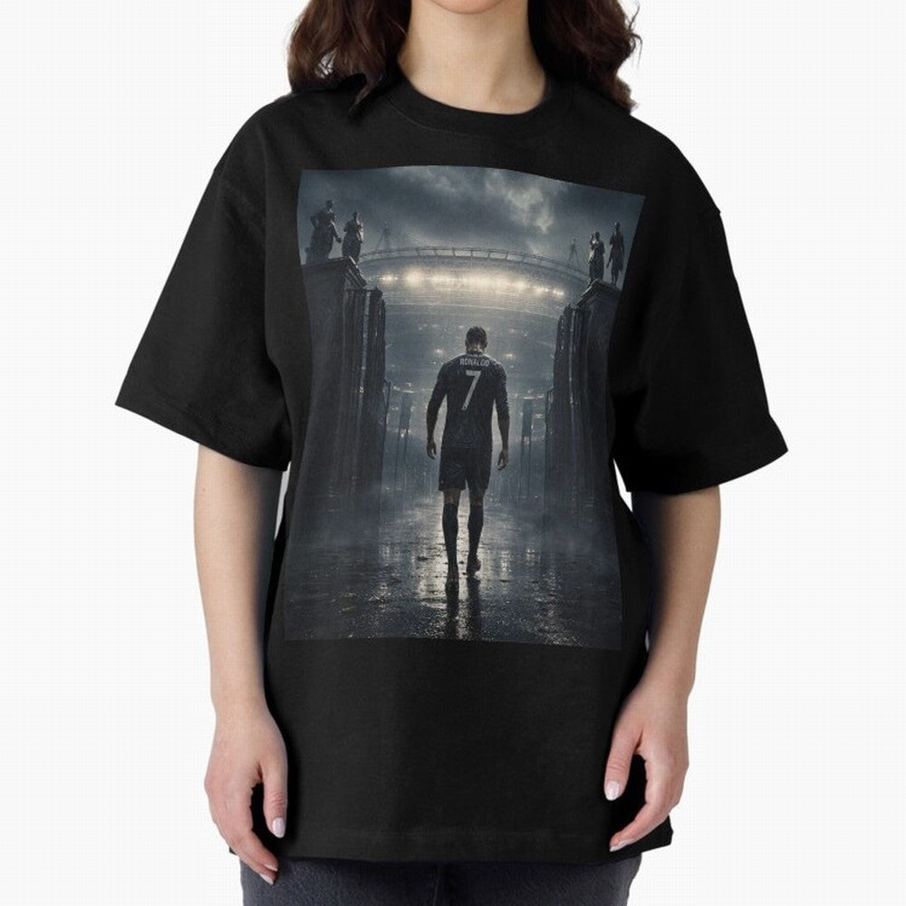CR7 Entering a Stadium Legend Oversized T-Shirt Carry the Dream of FIFA World Cup 2026 USA Canada Mexico Celebrating Neymar, Brazil, Portugal and Argentina Energy, Worldwide Fan Energy, Dramatic Goals, Stadium Lights and Championship Celebrations;