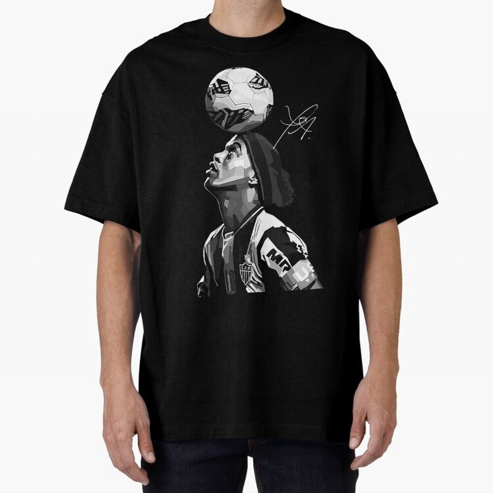 Ronaldinho - black white Oversized T-Shirt Capture Stadium Memories from Match Day Hype around FIFA World Cup 2026 USA Canada Mexico, Neymar, Haaland and Cristiano Ronaldo, France and Portugal, Global Supporter Spirit, Legendary Goals, National