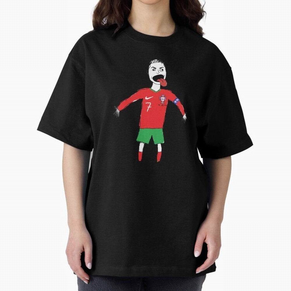 Badly Drawn Ronaldo Oversized T-Shirt Celebrate Every Goal in FIFA World Cup 2026 USA Canada Mexico with Mbappe and Neymar, Portugal, Spain and Germany Energy, Sports Nostalgia, International Competition, Famous Players and Unforgettable Victories;