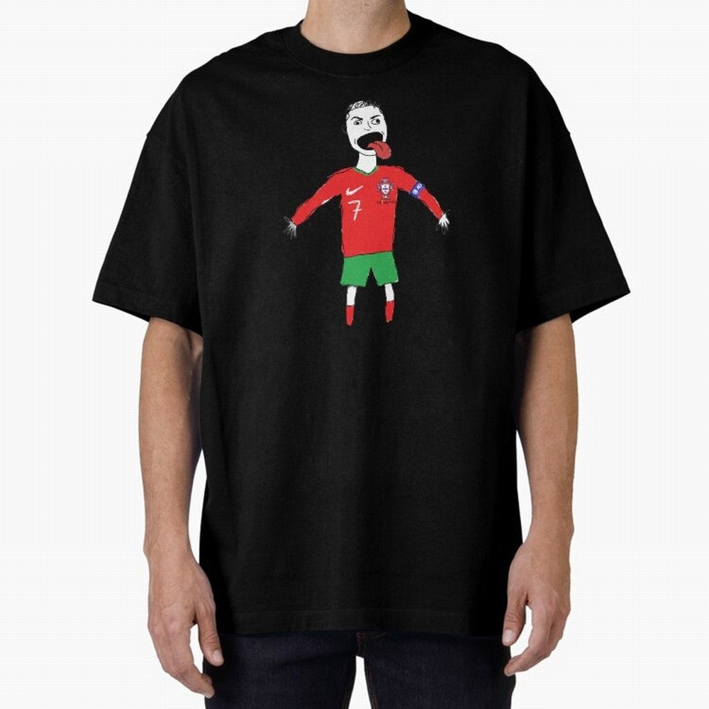 Badly Drawn Ronaldo Oversized T-Shirt Celebrate Every Goal in FIFA World Cup 2026 USA Canada Mexico with Mbappe and Neymar, Portugal, Spain and Germany Energy, Sports Nostalgia, International Competition, Famous Players and Unforgettable Victories;