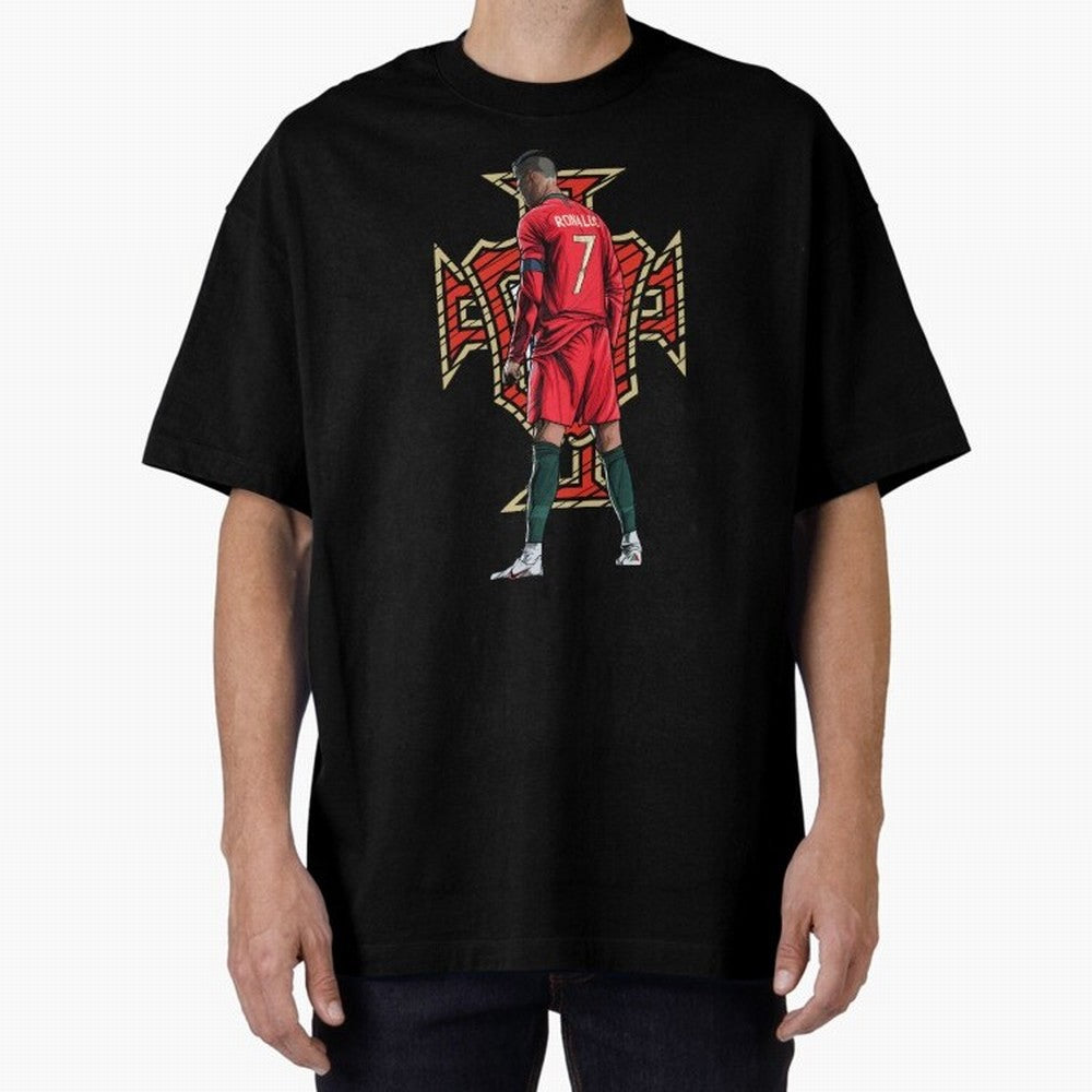 Cristiano Ronaldo Portugal Logo Oversized T-Shirt Represent the Passion of Match Day Hype around FIFA World Cup 2026 USA Canada Mexico, Haaland, Brazil, Classic Soccer Heritage, Championship Pressure, Fan Loyalty and International Pride; Created