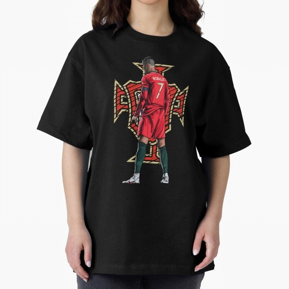 Cristiano Ronaldo Portugal Logo Oversized T-Shirt Represent the Passion of Match Day Hype around FIFA World Cup 2026 USA Canada Mexico, Haaland, Brazil, Classic Soccer Heritage, Championship Pressure, Fan Loyalty and International Pride; Created
