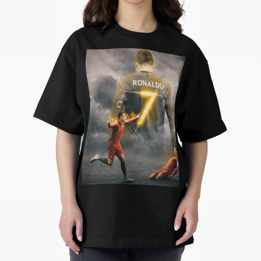 Aesthetic ronaldo poster Oversized T-Shirt Make Your Look Match the FIFA World Cup 2026 Journey through Mbappe and Neymar Highlights, France Pride, Retro Football Energy, Iconic Rivalries, Trophy Chase Drama and Stadium Atmosphere; Made for