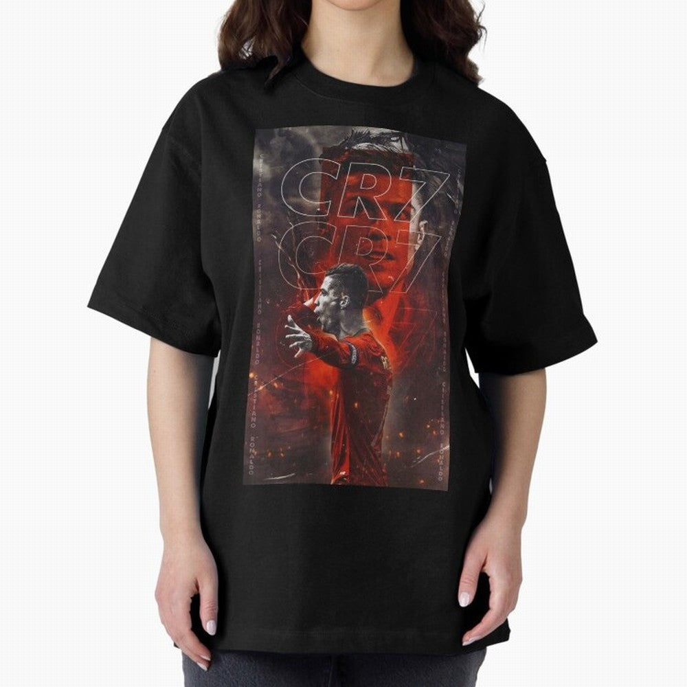 Cristiano Ronaldo Art Oversized T-Shirt Celebrate the Biggest Stage of Match Day Hype around FIFA World Cup 2026, Messi, CR7 and Mbappe, France and Portugal, Tournament Hype, Historic Matchups, Family Viewing Parties and Global Sports Pride;