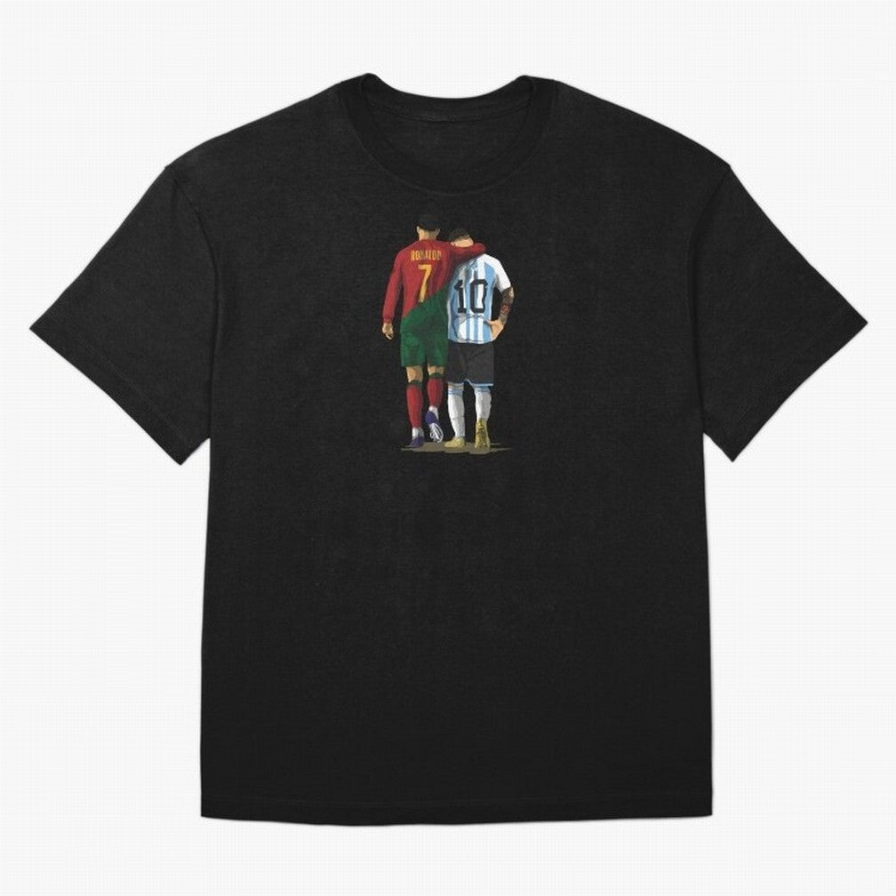 Messi Ronaldo Chit Chat Illustration Oversized T-Shirt Elevate Match Day Hype around FIFA World Cup 2026, Mbappe and Neymar, Portugal, Spain and Germany, Worldwide Fan Energy, Dramatic Goals, Stadium Lights and Championship Celebrations; Perfect
