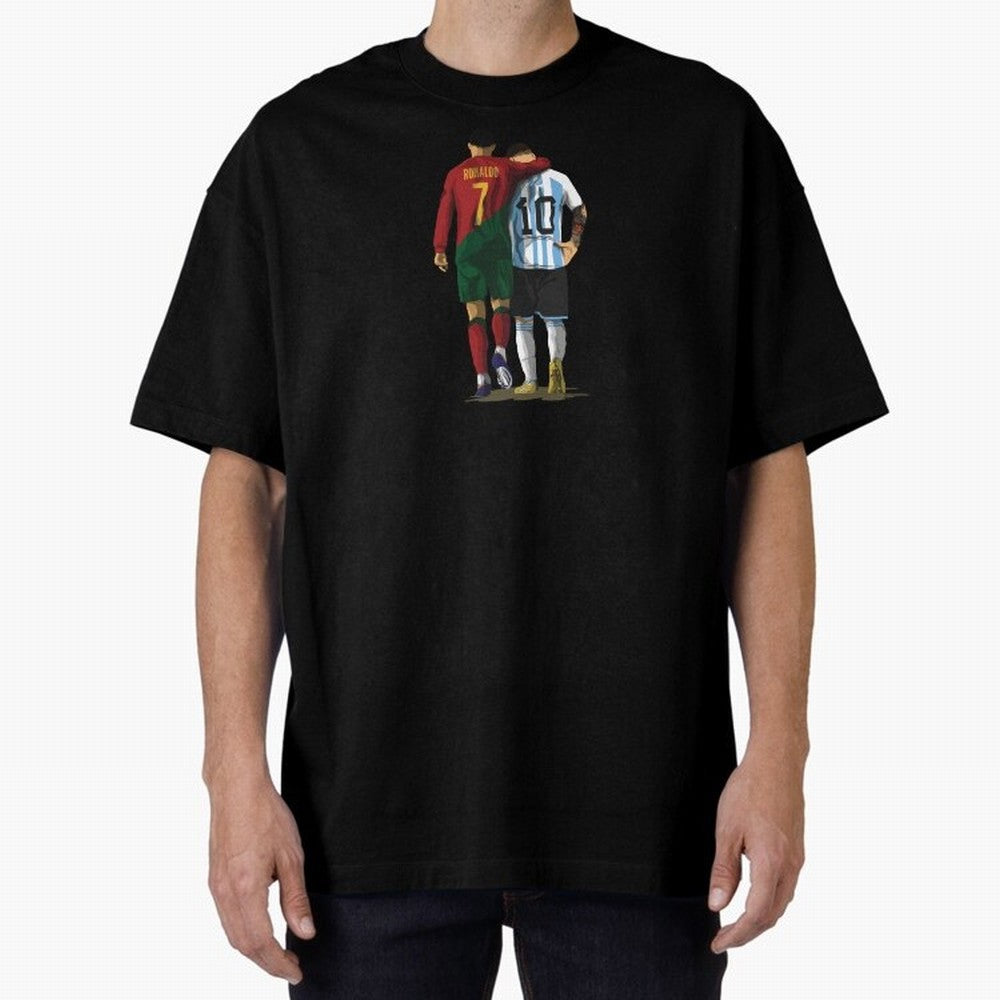 Messi Ronaldo Chit Chat Illustration Oversized T-Shirt Elevate Match Day Hype around FIFA World Cup 2026, Mbappe and Neymar, Portugal, Spain and Germany, Worldwide Fan Energy, Dramatic Goals, Stadium Lights and Championship Celebrations; Perfect