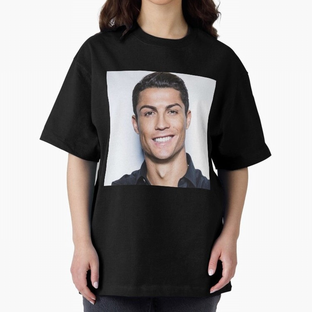 Cristiano Ronaldo Poster Oversized T-Shirt Feel the Trophy Chase of FIFA World Cup 2026 USA Canada Mexico Spirit, Inspired by Brazil, CR7 and Messi, Football Passion, Legendary Performances, Festival Vibes and Supporter Community; Made for Die Hard