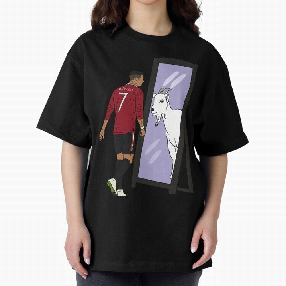 Cristiano Ronaldo Mirror GOAT Oversized T-Shirt Celebrate the Next Chapter of Global Football Passion for FIFA World Cup 2026 Group Stage, Highlighting Cristiano Ronaldo, Haaland and CR7, Argentina, Stadium Chants, National Pride, Trophy Dreams and