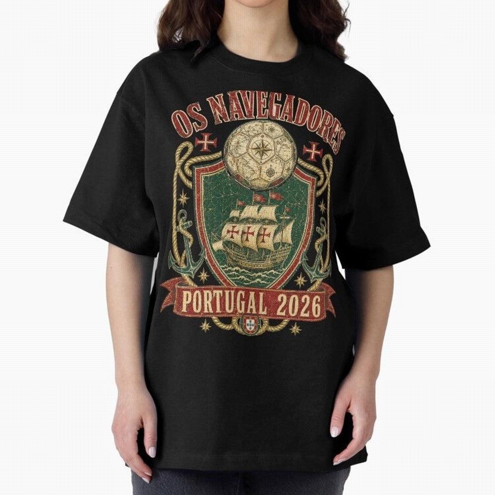 Os Navegadores Portugal 2026 World Cup Soccer T-Shirt Oversized T-Shirt Celebrate Unforgettable Nights in FIFA World Cup 2026 Group Stage Driven by Mbappe and Neymar, England and Germany Energy, Championship Spirit, Famous Goals, Roaring Crowds and