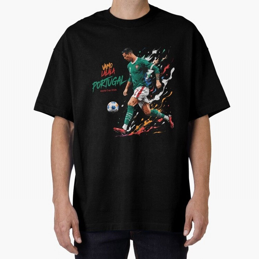 Portugal CR7 Fan World Cup 26 Oversized T-Shirt Celebrate the Road through FIFA World Cup 2026 Filled with Messi, France and Portugal Energy, Football Festival Excitement, Trophy Ambitions, Country Rivalries and Star Player Buzz; Ideal for Football