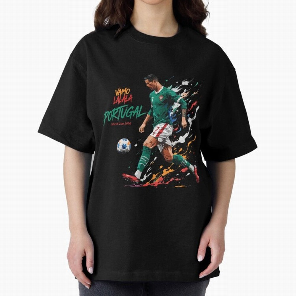 Portugal CR7 Fan World Cup 26 Oversized T-Shirt Celebrate the Road through FIFA World Cup 2026 Filled with Messi, France and Portugal Energy, Football Festival Excitement, Trophy Ambitions, Country Rivalries and Star Player Buzz; Ideal for Football