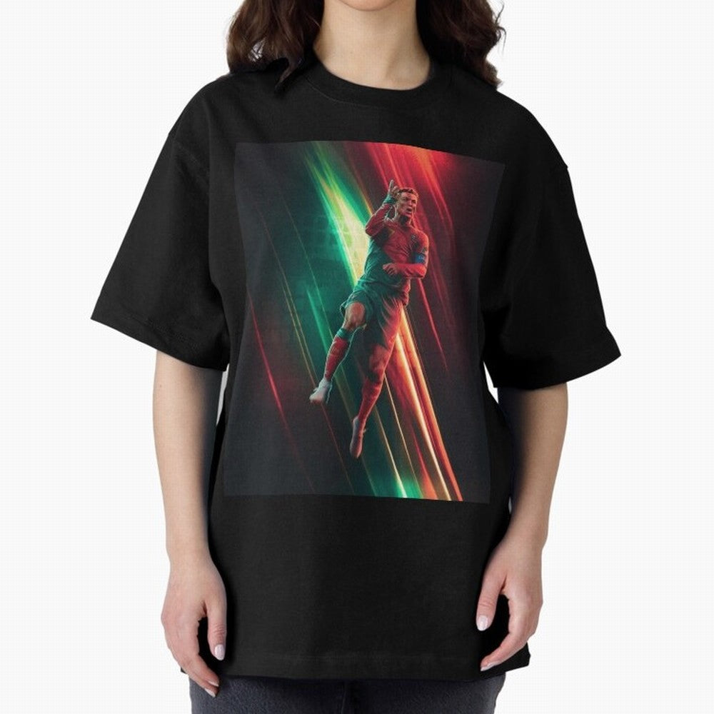 Cristiano Ronaldo Oversized T-Shirt Show Passion for the Stars of FIFA World Cup 2026 USA Canada Mexico Filled with CR7 and Messi, England Energy, Retro Football Energy, Iconic Rivalries, Trophy Chase Drama and Stadium Atmosphere; Ideal for