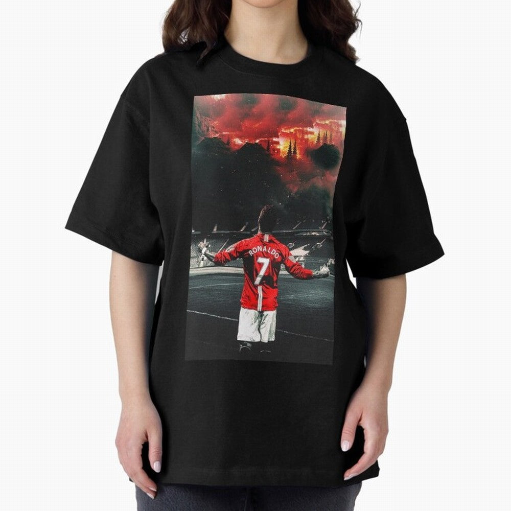 cristiano ronaldo manchester Oversized T-Shirt Follow the Final Road of Global Football Passion for FIFA World Cup 2026 Group Stage, Built around Haaland, Brazil, Vintage Soccer Flavor, Modern Football Stars, National Flags and Final Night Emotion;