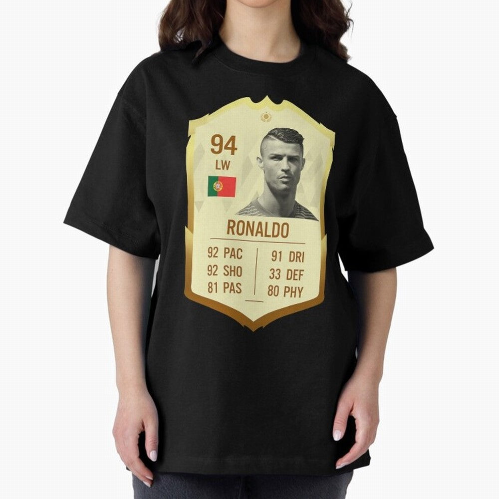 Cristiano Ronaldo Ultimate Card Oversized T-Shirt Stand with FIFA World Cup 2026 with Messi, CR7 and Mbappe, England, France and Netherlands Energy, Classic Soccer Heritage, Championship Pressure, Fan Loyalty and International Pride; Perfect for