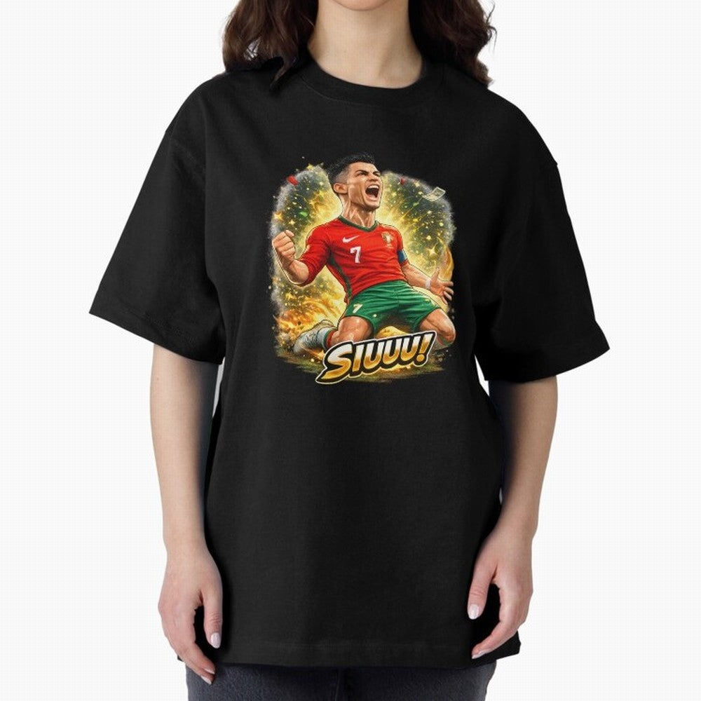 CR7 SIUUU Celebration Cartoon ¨C Legendary Football Goal Celebration Oversized T-Shirt Relive Global Football Passion for FIFA World Cup 2026, Capturing Cristiano Ronaldo, Spain and Netherlands, Retro Football Energy, Iconic Rivalries, Trophy Chase