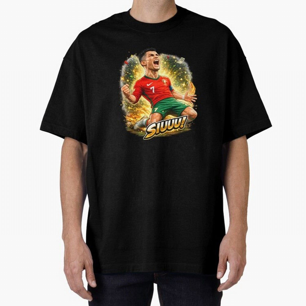 CR7 SIUUU Celebration Cartoon ¨C Legendary Football Goal Celebration Oversized T-Shirt Relive Global Football Passion for FIFA World Cup 2026, Capturing Cristiano Ronaldo, Spain and Netherlands, Retro Football Energy, Iconic Rivalries, Trophy Chase