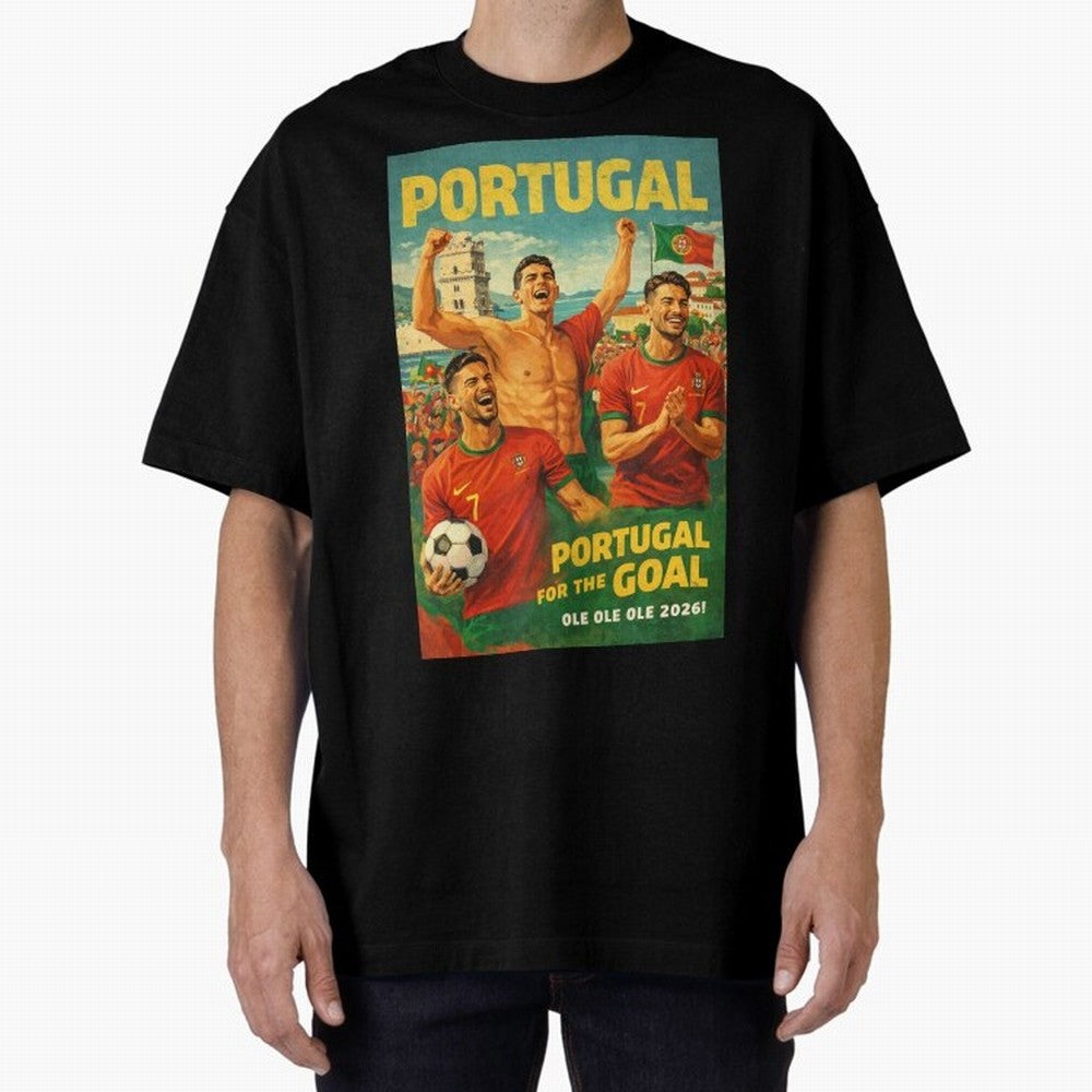 Portugal Lisbon Bel¨¦m Tower Cristiano Ronaldo FIFA World Cup Football Celebration Oversized T-Shirt Bring a Champion Mindset to FIFA World Cup 2026 Spirit, Inspired by Germany, Messi, Neymar and Mbappe, Football History, Final Match Energy, Crowd