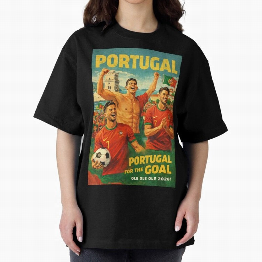 Portugal Lisbon Bel¨¦m Tower Cristiano Ronaldo FIFA World Cup Football Celebration Oversized T-Shirt Bring a Champion Mindset to FIFA World Cup 2026 Spirit, Inspired by Germany, Messi, Neymar and Mbappe, Football History, Final Match Energy, Crowd