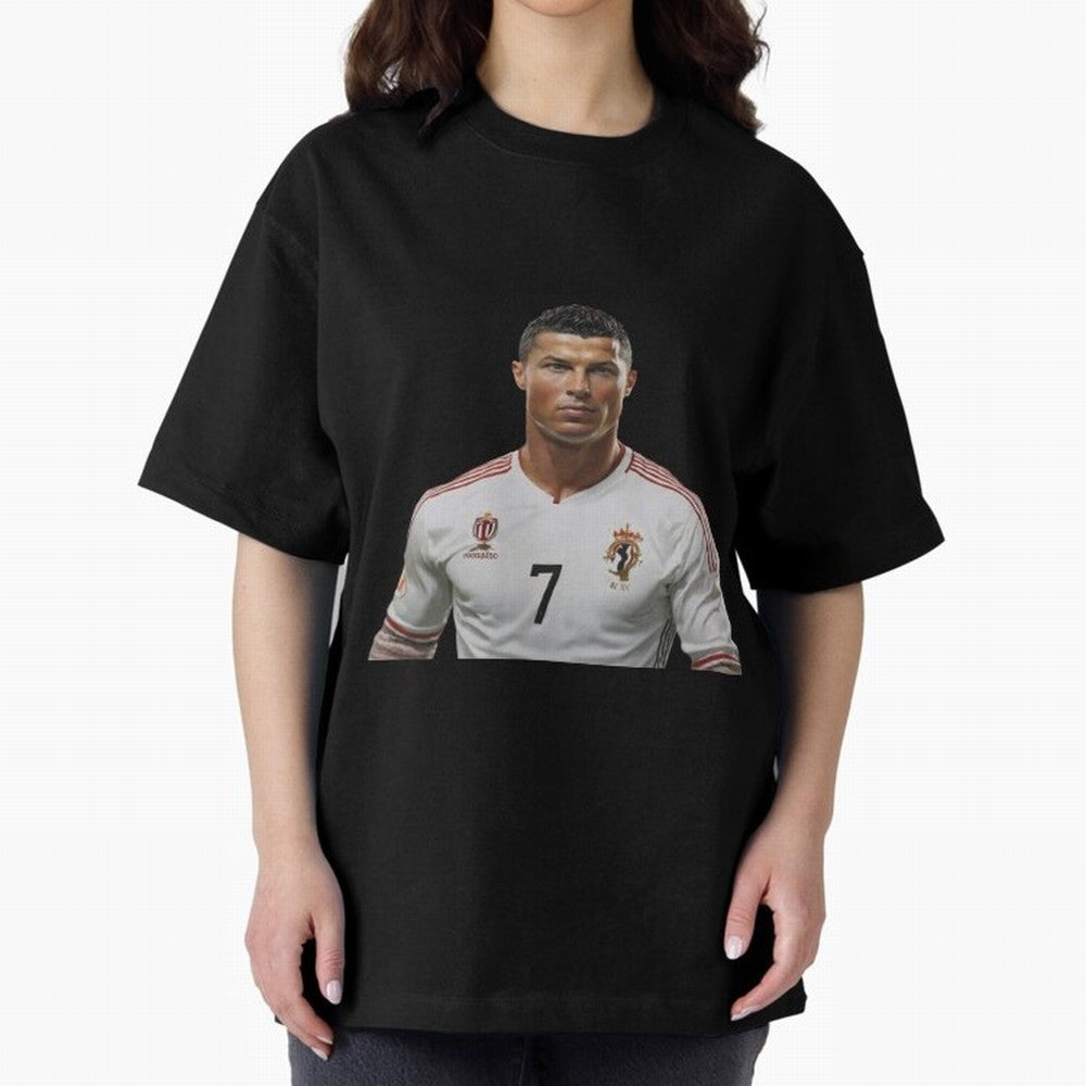 Sticker Ronaldo 2024 Oversized T-Shirt Join the Global Buzz around Global Football Passion for FIFA World Cup 2026 Group Stage, Highlighting Messi, CR7 and Mbappe, Portugal, Spain and Germany, Stadium Chants, National Pride, Trophy Dreams and