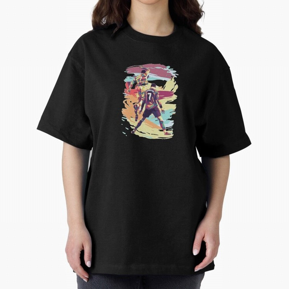 Illustration Cristiano Ronaldo CR7 Oversized T-Shirt Show Fan Pride Across Match Day Hype around FIFA World Cup 2026 USA Canada Mexico, CR7 and Messi, Brazil, Portugal and Argentina, Football Passion, Legendary Performances, Festival Vibes and