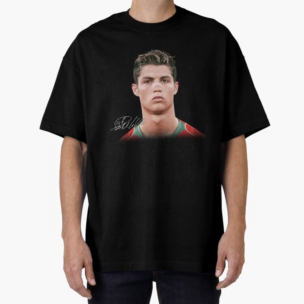 Cristiano Ronaldo T-Shirt Big Face Young Ronaldo Graphic Tee Oversized T-Shirt Keep the Match Day Mood of FIFA World Cup 2026 USA Canada Mexico Spirit, Celebrating Portugal, Spain and Germany, Haaland and Mbappe, Football Festival Excitement,