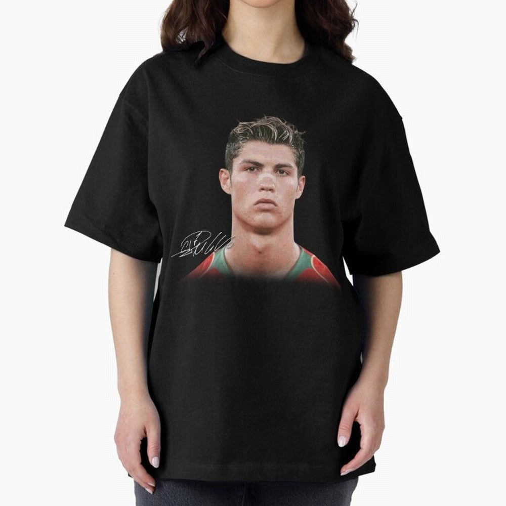 Cristiano Ronaldo T-Shirt Big Face Young Ronaldo Graphic Tee Oversized T-Shirt Keep the Match Day Mood of FIFA World Cup 2026 USA Canada Mexico Spirit, Celebrating Portugal, Spain and Germany, Haaland and Mbappe, Football Festival Excitement,
