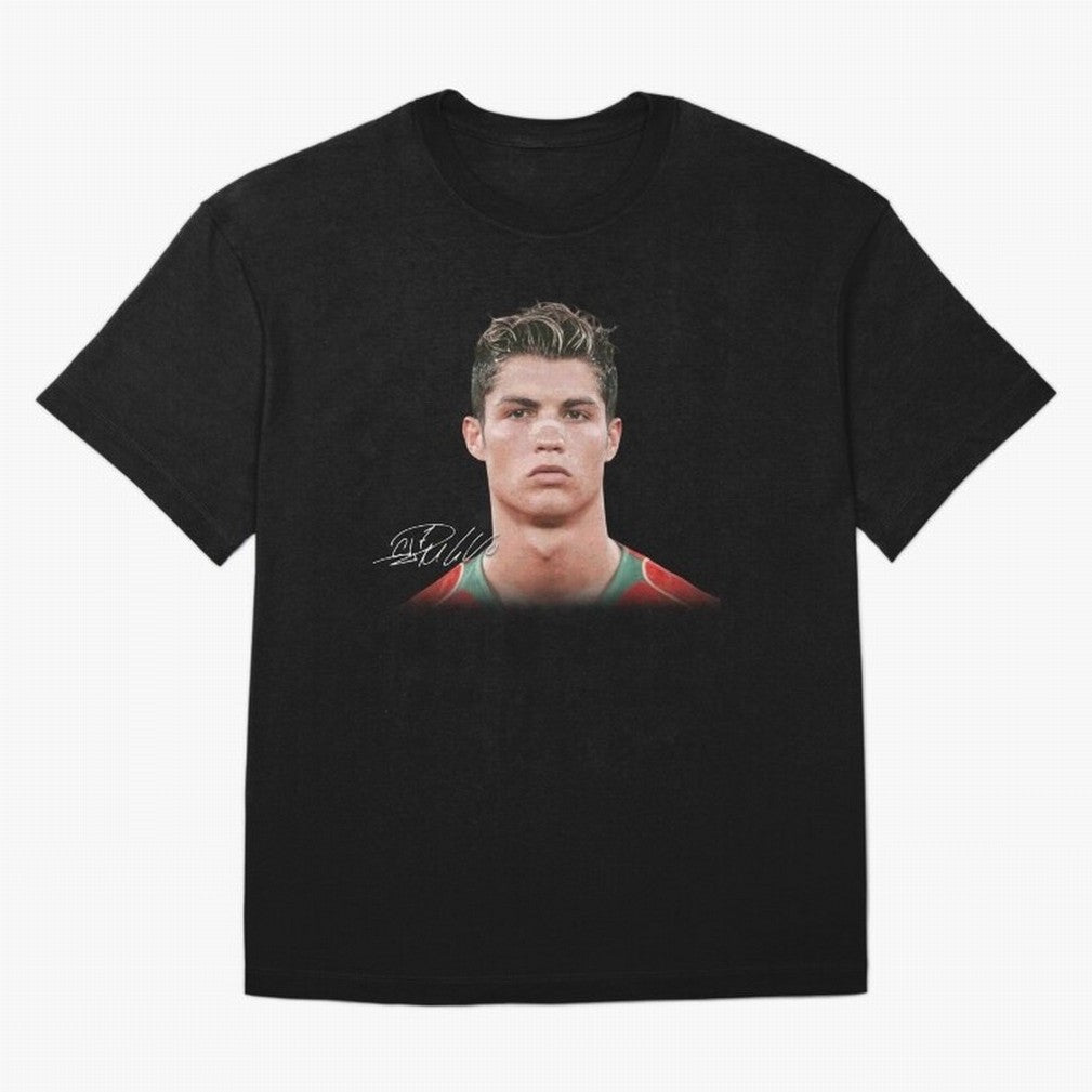 Cristiano Ronaldo T-Shirt Big Face Young Ronaldo Graphic Tee Oversized T-Shirt Keep the Match Day Mood of FIFA World Cup 2026 USA Canada Mexico Spirit, Celebrating Portugal, Spain and Germany, Haaland and Mbappe, Football Festival Excitement,