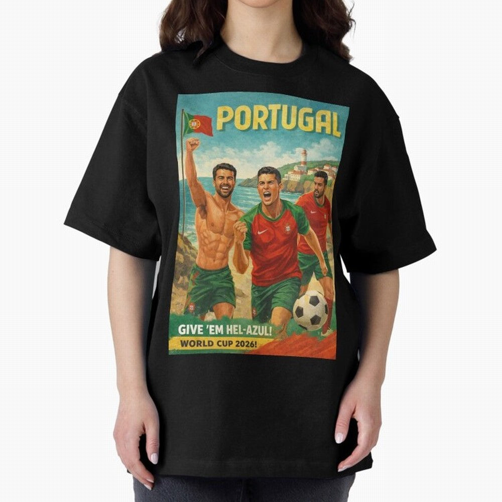 Portugal Hel-Azul Spirit at Cabo da Roca and Bel¨¦m Tower for FIFA World Cup 2026 Oversized T-Shirt Celebrate Every Goal in Global Football Passion for FIFA World Cup 2026, Celebrating Mbappe and Neymar, Germany, Game Day Rituals, Football Legends,