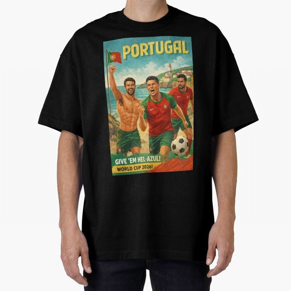Portugal Hel-Azul Spirit at Cabo da Roca and Bel¨¦m Tower for FIFA World Cup 2026 Oversized T-Shirt Celebrate Every Goal in Global Football Passion for FIFA World Cup 2026, Celebrating Mbappe and Neymar, Germany, Game Day Rituals, Football Legends,