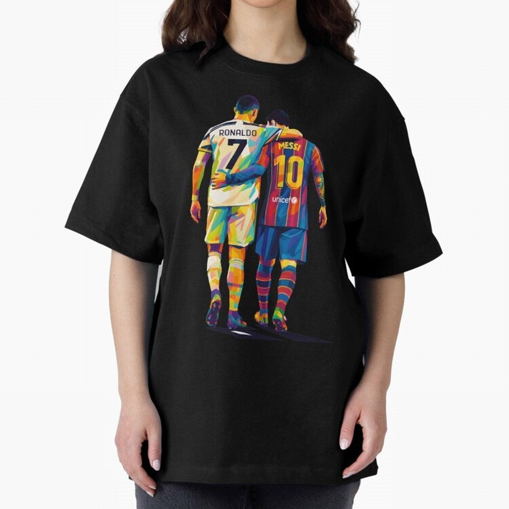 Cristiano Ronaldo and Messi Wpap Art Oversized T-Shirt Relive the Noise and Pride of the FIFA World Cup 2026 Group Stage Journey through Mbappe Highlights, Netherlands Pride, Global Supporter Spirit, Legendary Goals, National Colors and Tournament
