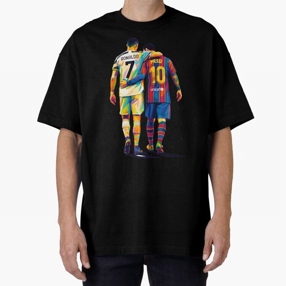 Cristiano Ronaldo and Messi Wpap Art Oversized T-Shirt Relive the Noise and Pride of the FIFA World Cup 2026 Group Stage Journey through Mbappe Highlights, Netherlands Pride, Global Supporter Spirit, Legendary Goals, National Colors and Tournament