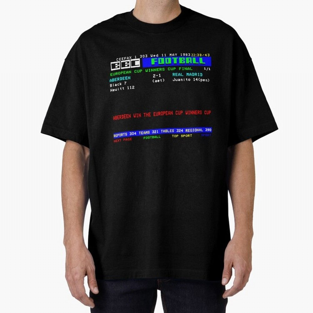 Aberdeen Cup Winners Cup Final 1983 CEEFAX Oversized T-Shirt Celebrate Soccer Greatness during Match Day Hype around FIFA World Cup 2026 USA Canada Mexico, Cristiano Ronaldo, Haaland and CR7, Brazil, Worldwide Fan Energy, Dramatic Goals, Stadium