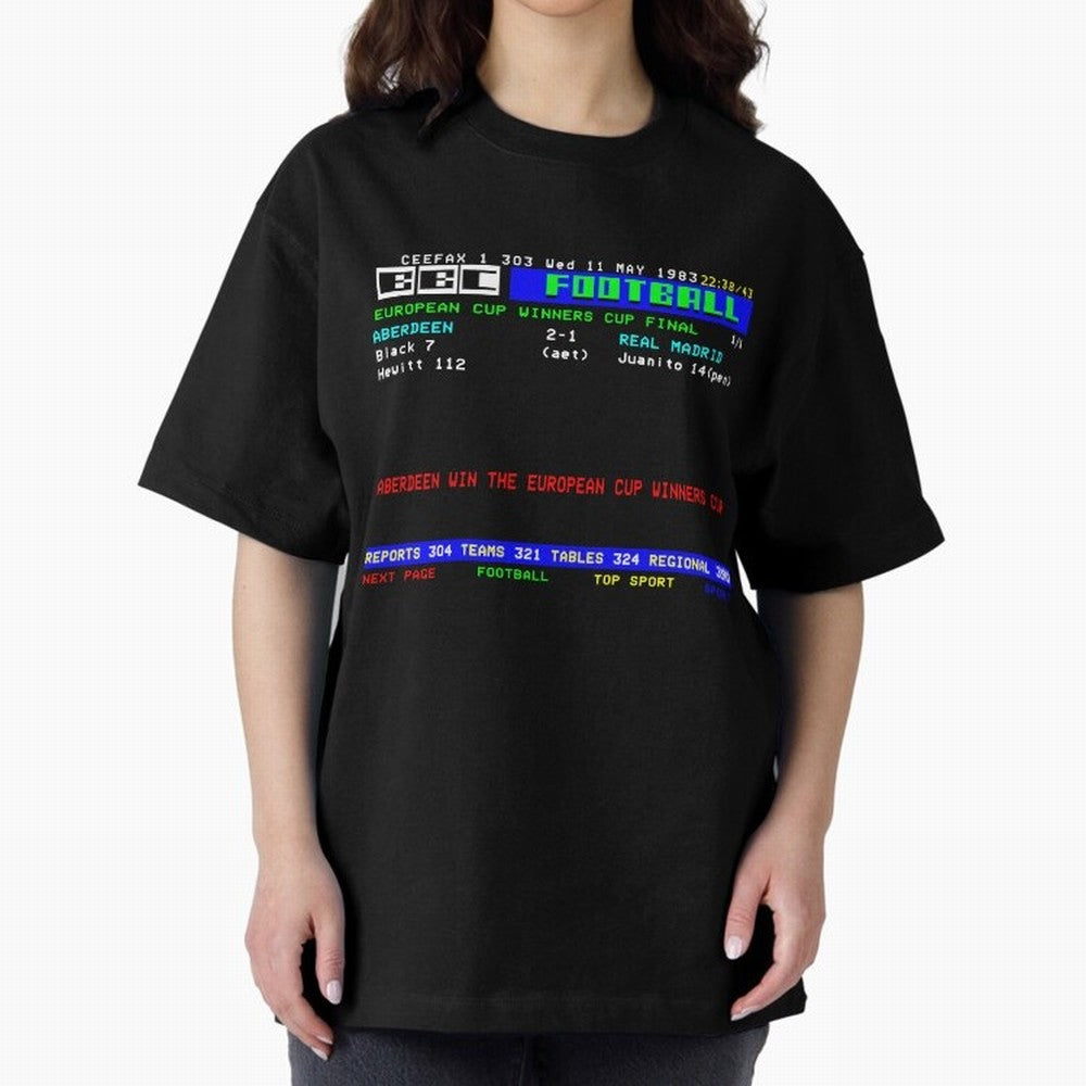 Aberdeen Cup Winners Cup Final 1983 CEEFAX Oversized T-Shirt Celebrate Soccer Greatness during Match Day Hype around FIFA World Cup 2026 USA Canada Mexico, Cristiano Ronaldo, Haaland and CR7, Brazil, Worldwide Fan Energy, Dramatic Goals, Stadium