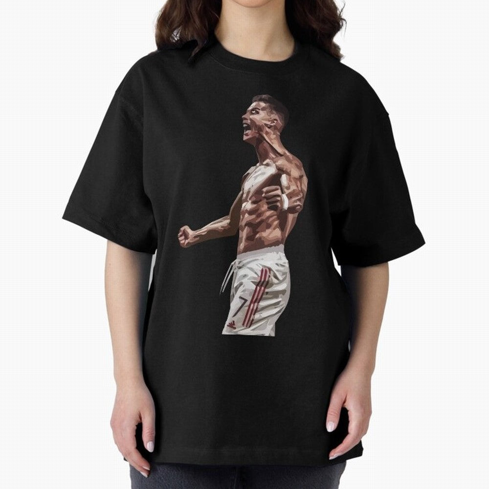 Cristiano Ronaldo - Celebration - CR7 - Black Oversized T-Shirt Celebrate Fan Favorites in Global Football Passion for FIFA World Cup 2026 Group Stage, Filled with Messi, CR7 and Mbappe, Spain, Goal Celebration Energy, Supporter Heritage, Football