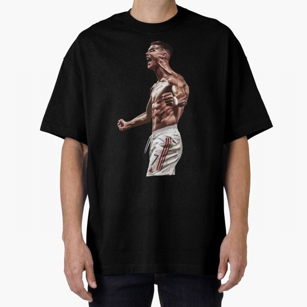 Cristiano Ronaldo - Celebration - CR7 - Black Oversized T-Shirt Celebrate Fan Favorites in Global Football Passion for FIFA World Cup 2026 Group Stage, Filled with Messi, CR7 and Mbappe, Spain, Goal Celebration Energy, Supporter Heritage, Football