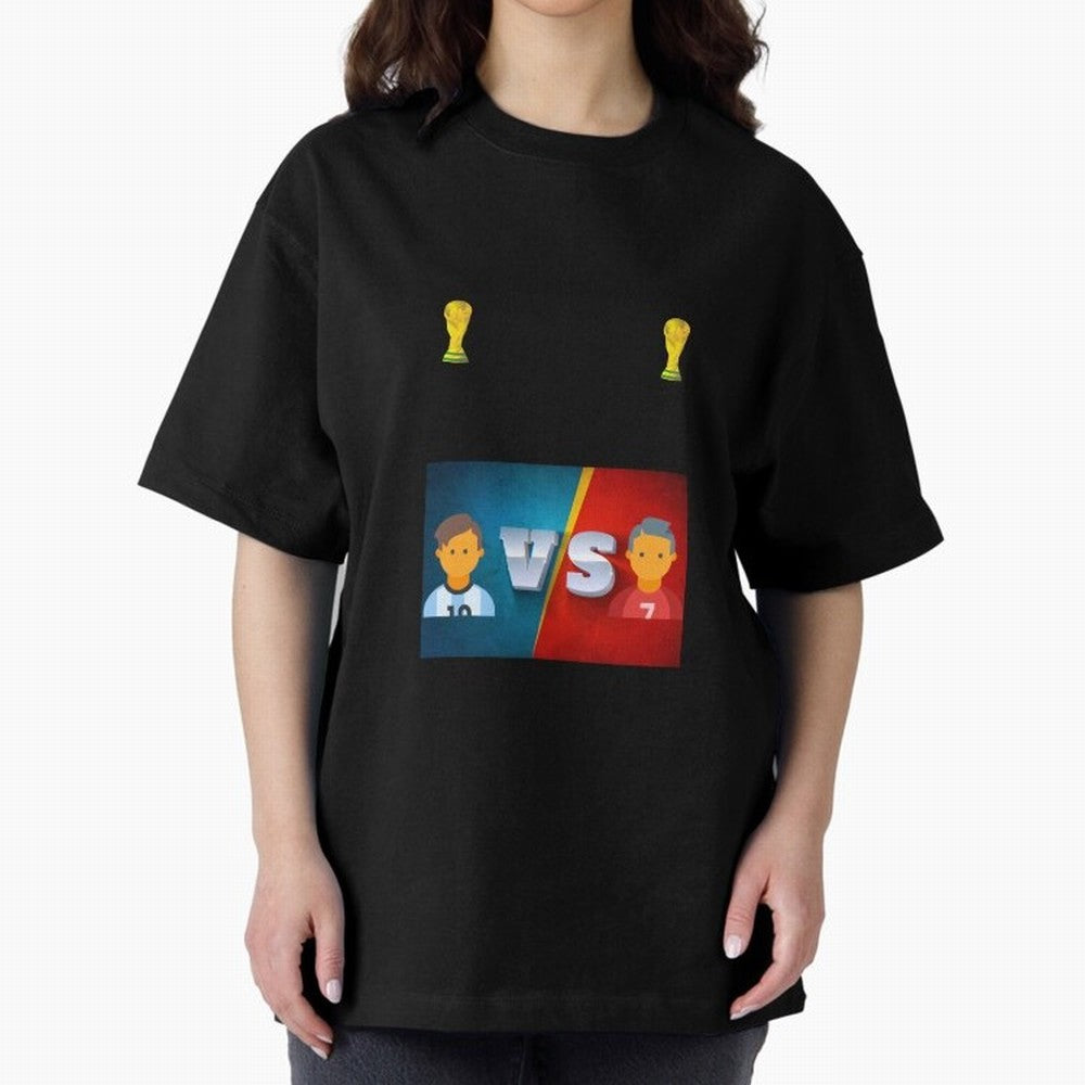 THE RONALDO VS MESSI Oversized T-Shirt Represent Football Lovers during FIFA World Cup 2026 USA Canada Mexico for Fans of Cristiano Ronaldo, Haaland and CR7 and England and Germany, Bringing Sports Nostalgia, International Competition, Famous