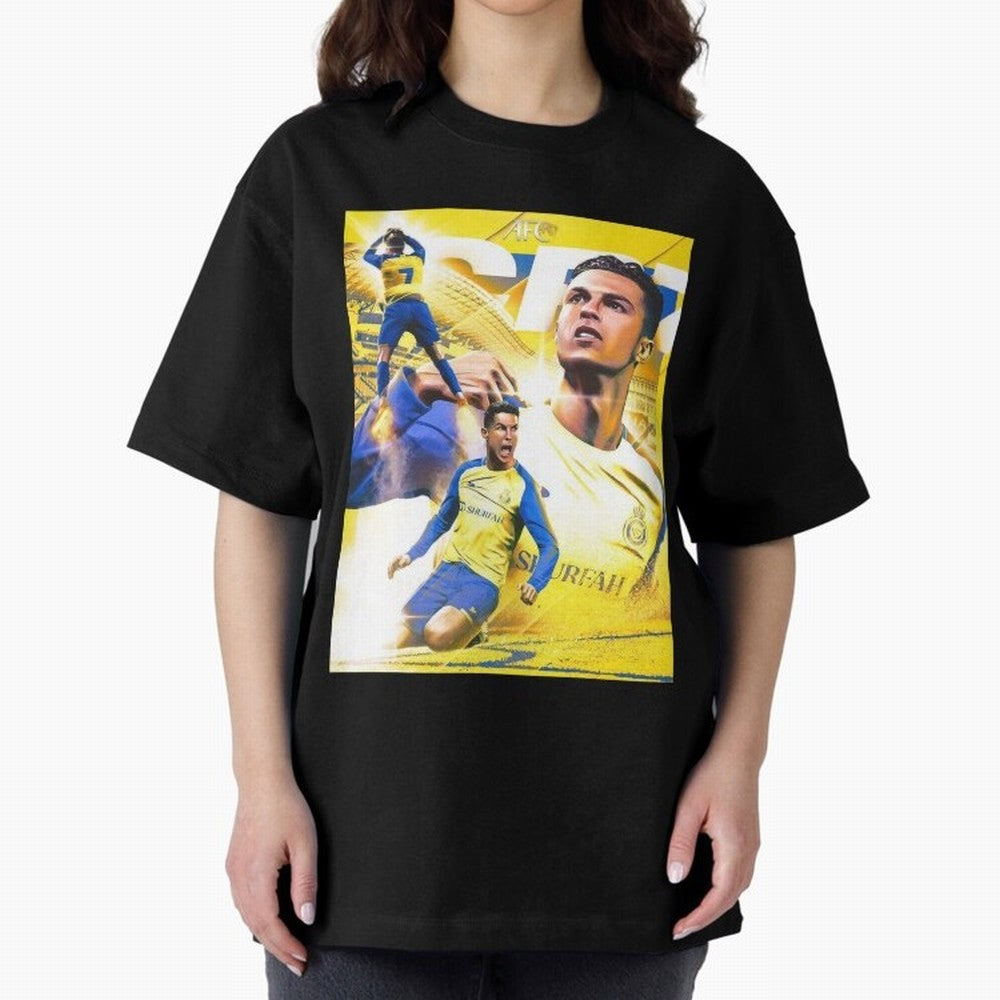 Cristiano Ronaldo Al-Nassr Football Club Oversized T-Shirt Carry the Dream of Global Football Passion for FIFA World Cup 2026 Group Stage, Filled with CR7, Spain, Global Supporter Spirit, Legendary Goals, National Colors and Tournament Celebration;