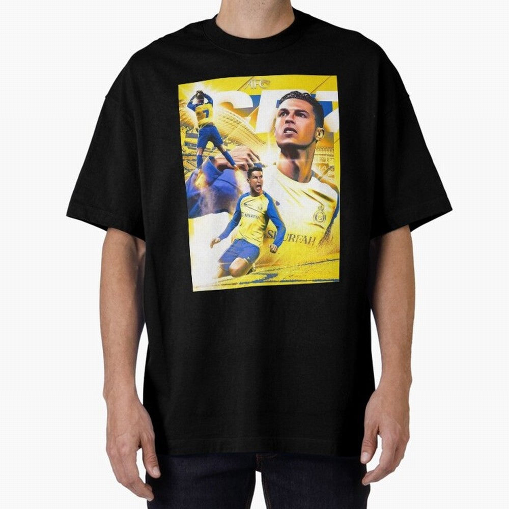 Cristiano Ronaldo Al-Nassr Football Club Oversized T-Shirt Carry the Dream of Global Football Passion for FIFA World Cup 2026 Group Stage, Filled with CR7, Spain, Global Supporter Spirit, Legendary Goals, National Colors and Tournament Celebration;