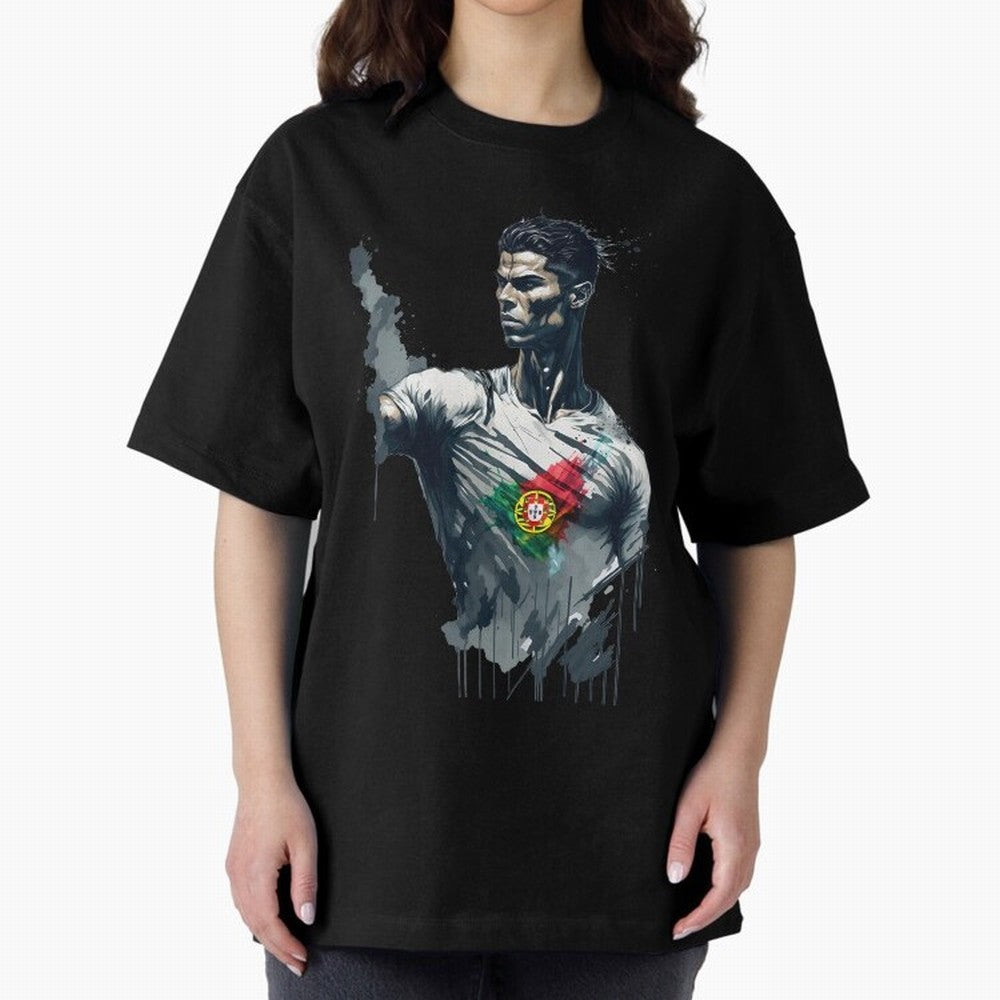 Cristiano Ronaldo splash art Oversized T-Shirt Celebrate Unforgettable Nights in FIFA World Cup 2026 USA Canada Mexico Spirit, Connected to Spain, Neymar, Worldwide Fan Energy, Dramatic Goals, Stadium Lights and Championship Celebrations; Perfect