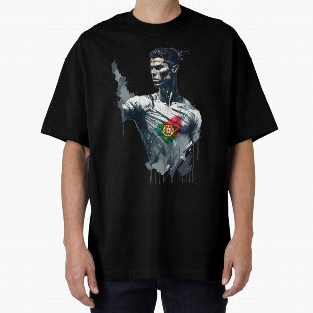 Cristiano Ronaldo splash art Oversized T-Shirt Celebrate Unforgettable Nights in FIFA World Cup 2026 USA Canada Mexico Spirit, Connected to Spain, Neymar, Worldwide Fan Energy, Dramatic Goals, Stadium Lights and Championship Celebrations; Perfect
