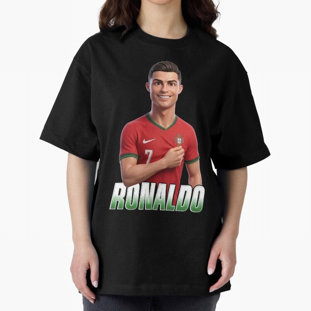 Ronaldo Oversized T-Shirt Show Your Tournament Heart for FIFA World Cup 2026 USA Canada Mexico for Fans of CR7 and Messi and France and Portugal, Bringing Stadium Chants, National Pride, Trophy Dreams and Unforgettable Football Memories; Ideal for