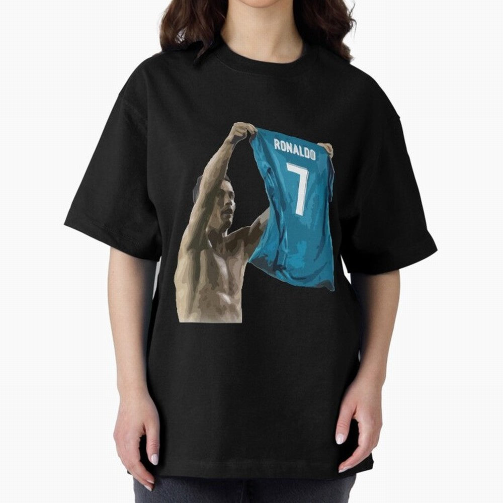 Cristiano Ronaldo celebration goal against Barcelona Oversized T-Shirt Embrace the FIFA World Cup 2026 USA Canada Mexico Journey through Haaland and Mbappe Highlights, England and Germany Pride, Fan Favorite Moments, National Team Passion, Big