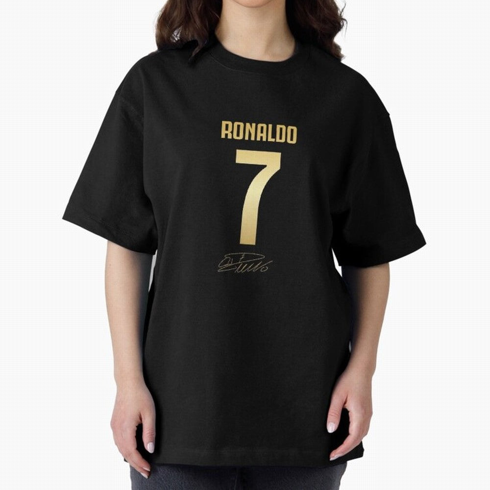 CR7 Cristiano Ronaldo Black And Gold Luxury Drawstring Bag Oversized T-Shirt Celebrate the Biggest Stage of the FIFA World Cup 2026 Journey through Haaland and Mbappe Highlights, Portugal Pride, Goal Celebration Energy, Supporter Heritage, Football