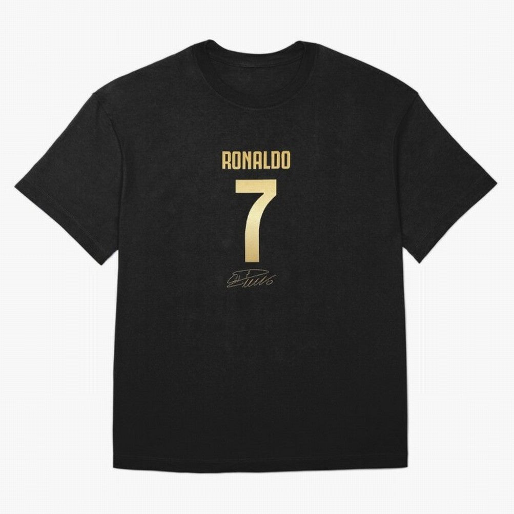 CR7 Cristiano Ronaldo Black And Gold Luxury Drawstring Bag Oversized T-Shirt Celebrate the Biggest Stage of the FIFA World Cup 2026 Journey through Haaland and Mbappe Highlights, Portugal Pride, Goal Celebration Energy, Supporter Heritage, Football