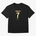 CR7 Cristiano Ronaldo Black And Gold Luxury Drawstring Bag Oversized T-Shirt Celebrate the Biggest Stage of the FIFA World Cup 2026 Journey through Haaland and Mbappe Highlights, Portugal Pride, Goal Celebration Energy, Supporter Heritage, Football