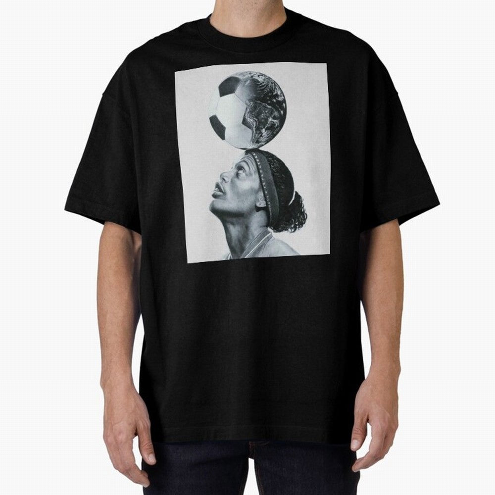 Art Ronaldinho Illustration Oversized T-Shirt Carry National Pride through FIFA World Cup 2026 Group Stage Spirit, Capturing Brazil, Messi, Neymar and Mbappe, Fan Favorite Moments, National Team Passion, Big Match Drama and Soccer History; Ideal