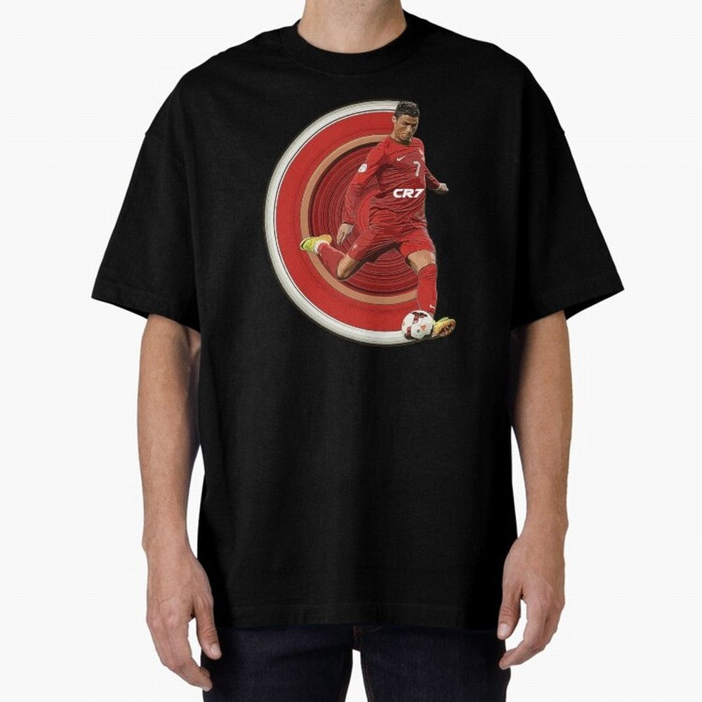 Cristiano Ronaldo Circular Pixel Art Oversized T-Shirt Treasure Global Football Passion for FIFA World Cup 2026 Group Stage, Inspired by Mbappe and Neymar, Portugal, Spain and Germany, Stadium Memories, Football Loyalty, International Chants and