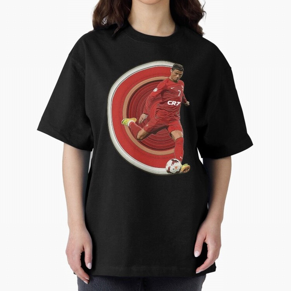 Cristiano Ronaldo Circular Pixel Art Oversized T-Shirt Treasure Global Football Passion for FIFA World Cup 2026 Group Stage, Inspired by Mbappe and Neymar, Portugal, Spain and Germany, Stadium Memories, Football Loyalty, International Chants and