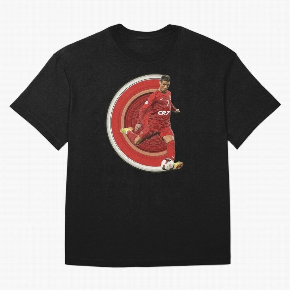 Cristiano Ronaldo Circular Pixel Art Oversized T-Shirt Treasure Global Football Passion for FIFA World Cup 2026 Group Stage, Inspired by Mbappe and Neymar, Portugal, Spain and Germany, Stadium Memories, Football Loyalty, International Chants and