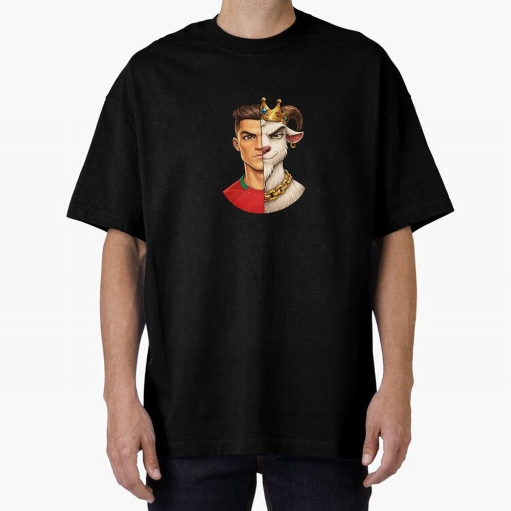 Half Man Half Goat - Cristiano Ronaldo Oversized T-Shirt Experience the FIFA World Cup 2026 Group Stage Journey through Messi, Neymar and Mbappe Highlights, Netherlands Pride, Global Supporter Spirit, Legendary Goals, National Colors and Tournament
